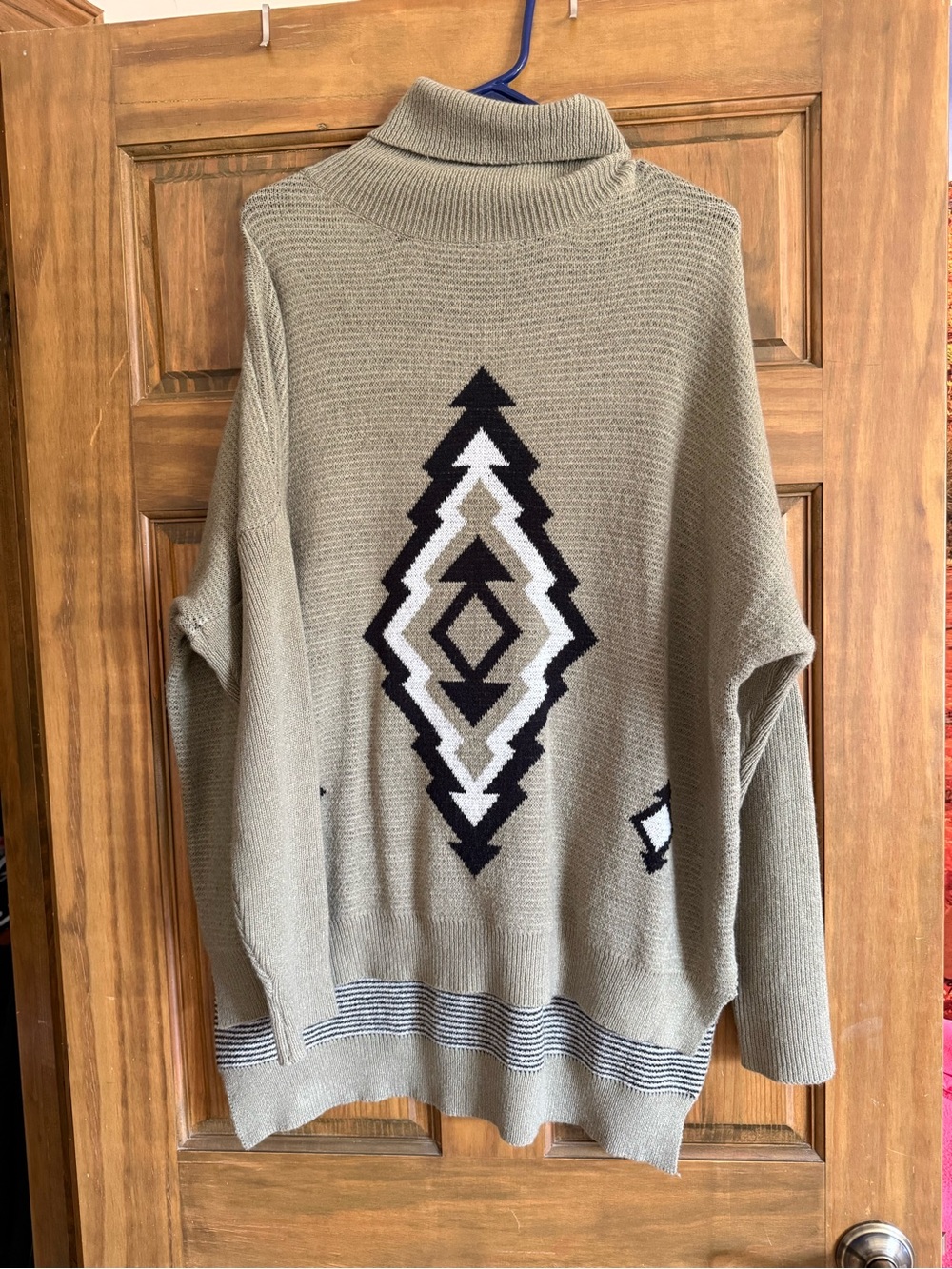 Men's Olive Geometric Turtleneck Sweater